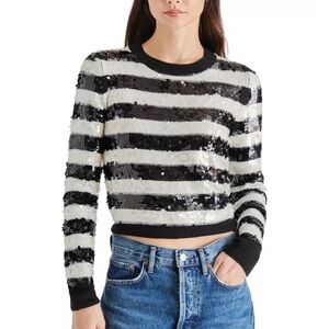 Steve Madden Elina Striped Sequin Pullover Sweater Size S NWOT
